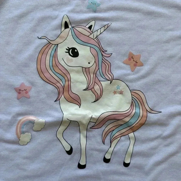 Jxstar White Short Sleeves Unicorn Lightweight Girls Top SZ 12/13 #2090 - Picture 3 of 6